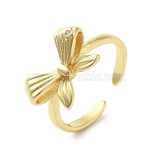 Rack Plating Brass Micro Pave Cubic Zirconia Finger Ring, Cuff Ring, Long-Lasting Plated, Cadmium Free & Lead Free, Bowknot