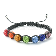 Handmade Polymer Clay Rhinestone Beads Braided Bead Bracelets, Adjustable Waxed Polyester Cord Bracelets for Women