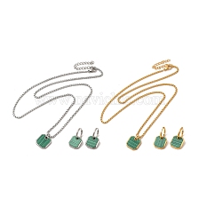 Synthetic Malachite Octogon Dangle Hoop Earring & Pendant Nacklace, 304 Stainless Steel Jewelry Set for Women