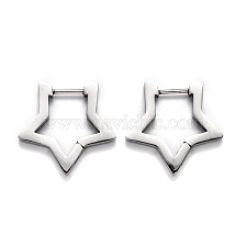 304 Stainless Steel Star Huggie Hoop Earrings, Stainless Steel Color, 20x21x3mm, Pin: 1mm