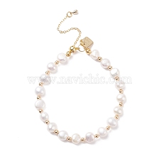 Natural Pearl Beaded Bracelet with Word Good Luck Brass Charm for Women