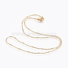 Ion Plating(IP) 304 Stainless Steel Snake Chain Necklaces, with 304 Stainless Steel Beads and 304 Stainless Steel Clasps, Golden, 17.7 inch(45cm), 1mm