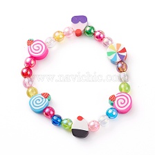 Stretch Kids Bracelets, with Transparent Acrylic and Polymer Clay Beads