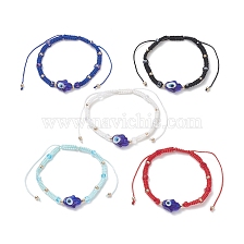 Glass Hamsa Hand with Evil Eye Braided Bead Bracelet for Women