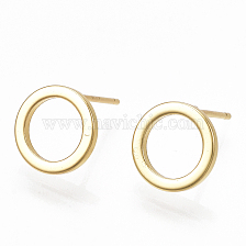 Brass Stud Earrings, Ring, Real 18K Gold Plated