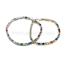 Colorful Glass Tennis Bracelet, Brass Link Chain Bracelets, Long-Lasting Plated