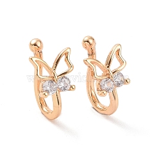 Clear Cubic Zirconia Hollow Butterfly Cuff Earrings, Brass Non-piercing Jewelry for Women