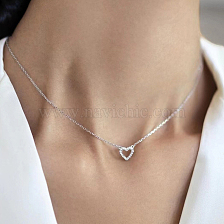 S925 Silver Micro-Inlaid Zircon Heart Necklace, Sweet and Delicate Collarbone Chain