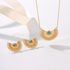 Elegant Vintage Hollow Necklace Earrings Set with Blue Turquoise Gemstones