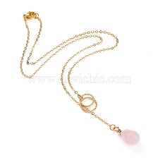 teardrop, Natural Rose Quartz Pendants Necklaces, with Brass Linking Rings & Cable Chains, 304 Stainless Steel Lobster Claw Clasps, 17.52~17.72 inch(44.5~45cm), 2mm