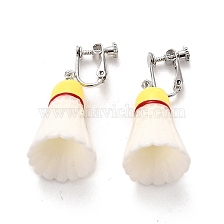 Resin Clip-on Earrings, with Platinum Iron Screw Clip Earring, Badminton