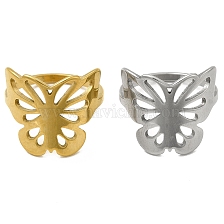 201 Stainless Steel Finger Rings, Hollow Out Butterfly Ring for Women