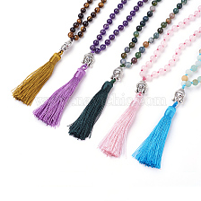 Tassel Pendant Necklaces, with Gemstone Beads, Buddha Head