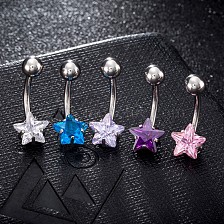 Piercing Jewelry, Brass Cubic Zirciona Navel Ring, Belly Rings, with 304 Stainless Steel Bar, Lead Free & Cadmium Free, Star