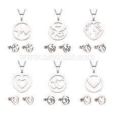 Kissitty 6 Sets 6 Style Valentine's Day Heart Jewelry Set, 304 Stainless Steel Pendant Necklace and Stud Earrings for Women