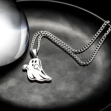 Stainless Steel Cartoon Ghost Necklace for Men and Women, Halloween Gift.