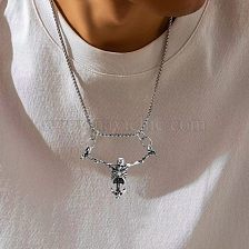 Gothic Punk Skull Pendant Necklace Unisex Halloween Jewelry Accessory.