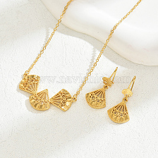 Elegant Hollow Out Necklace and Earrings Set, Gold-Plated Fashion Jewelry