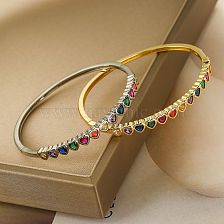 Elegant Heart Shape Copper Plating Inlay Zircon 18K Gold Plated Bangle