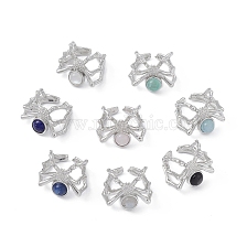 Spider Natural Gemstone Cuff Rings, Platinum Tone Brass Open Rings for Women