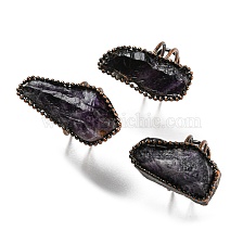 Irregular Rectangle Natural Amethyst Adjustable Rings, Red Copper Tin Finger Ring, Cadmium Free & Lead Free