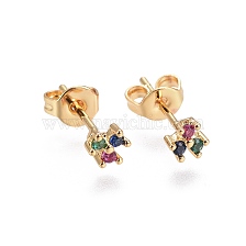 Brass Micro Pave Cubic Zirconia Stud Earrings, Clover, Golden