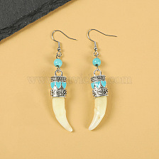 Tibetan ethnic style wolf tooth earrings with real Tibetan Mastiff dog teeth inlaid in Tibetan silver, unique temperament and niche earrings