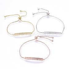 Adjustable Brass Micro Pave Cubic Zirconia Bolo Bracelets, Slider Bracelets, Bar