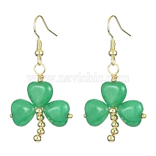 Saint Patrick's Day Clover Natural Malaysia Jade Dangle Earrings, Brass Earrings