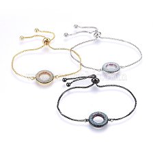 Adjustable Brass Micro Pave Cubic Zirconia Bolo Bracelets, Slider Bracelets, Donut