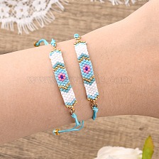 Glass Seed Braided Bead Bracelet, Rectangle with Evil Eye Lucky Friendship Bracelet for Women