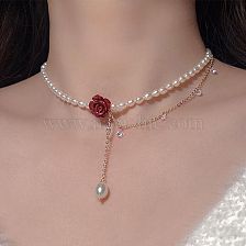 1 Piece Sweet Rose Flower Imitation Pearl Alloy Beaded Inlay Rhinestones Women'S Choker