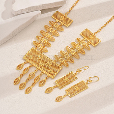 Exquisite Vintage Middle Eastern Geometric Pattern Tassel Necklace Earrings Set