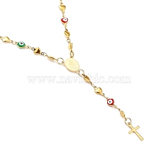 Unisex 304 Stainless Steel Rosary Bead Necklaces, with Heart Enamel, Cross, Oval with Virgin Mary