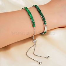 Fashionable copper inlaid zircon bracelet set with elegant emerald shining bracelet.