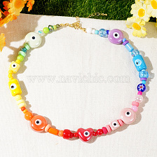 Colorful Ceramic Eye Necklace with Acrylic Beads and Soft Clay Pieces.