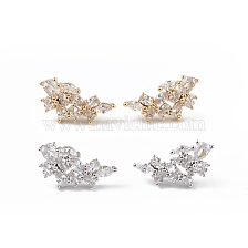 Clear Cubic Zirconia Flower Stud Earrings, Brass Jewelry for Women, Long-Lasting Plated, Lead Free & Cadmium Free