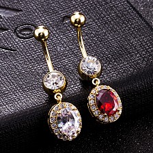 Piercing Jewelry, Brass Cubic Zirconia Navel Ring, Belly Rings, with Surgical Stainless Steel Bar, Cadmium Free & Lead Free, Oval