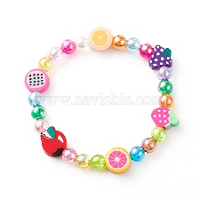 Handmade Polymer Clay Beads Stretch Bracelets for Kids, with Transparent Acrylic Beads