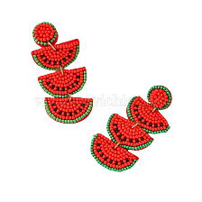 Bohemian Style Watermelon Glass Bead Handmade Dangle Earrings for Women