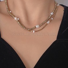 Shimmering Gold Freshwater Pearl Necklace Titanium Steel Collarbone Chain