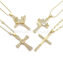 Brass Micro Pave Clear Cubic Zirconia Pendant Necklaces, Cross