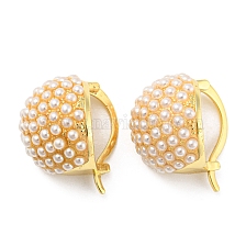 Rack Plating Brass Round Dome Hoop Earrings with Plastic Pearl Beaded, Lead Free & Cadmium Free