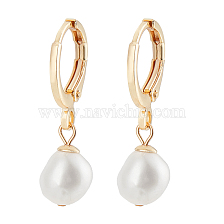 ANATTASOUL 1 Pair Natural Pearl Dangle Leverback Earrings, Brass Earrings