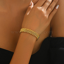 Simple Hollow Wide Mesh Women's Bracelet Hand Ring 18K Gold Plated Set