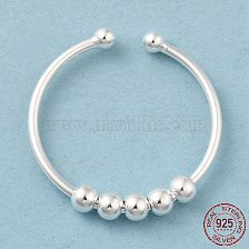 925 Sterling Silver Open Cuff Rings, Rotating Beaded Ring for Calming Worry