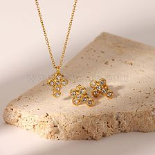 Elegant Cross Stainless Steel Plating Inlay Zircon 18K Gold Plated Earrings Necklace