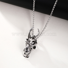 Stainless Steel Dragon Head Pendant Necklace for Men Halloween Accessory.