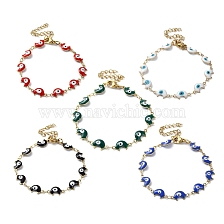 Moon with Evil Eye Enamel Link Chain Bracelet, 304 Stainless Steel Bracelet