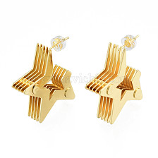 Brass Multi-Layer Star Stud Earrings, Chunky Half Hoop Earrings for Women, Nickel Free